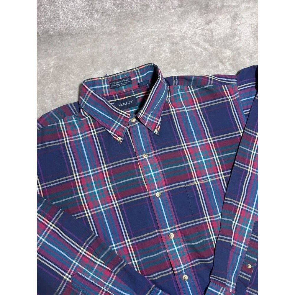 Gant Vintage Shirt Men XL Extra Large Button Down Foxhunt Plaid Long Sleeve